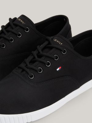 sneakers essential in tela con bandierina nero da donne tommy hilfiger