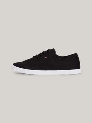 sneakers essential in tela con bandierina nero da donne tommy hilfiger