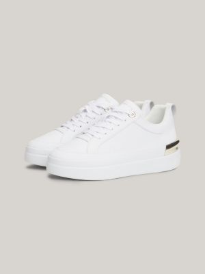 TH Monogram Leather Court Trainers | White | Tommy Hilfiger