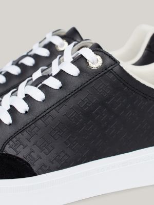 TH Monogram Leather Mixed Texture Trainers | Black | Tommy Hilfiger