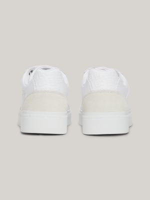 TH Monogram Leather Mixed Texture Trainers | White | Tommy Hilfiger