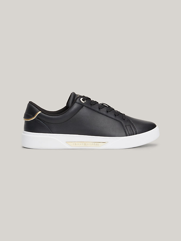 black metallic trim leather court trainers for women tommy hilfiger