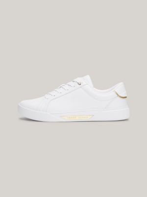 Metallic Trim Leather Court Trainers | White | Tommy Hilfiger