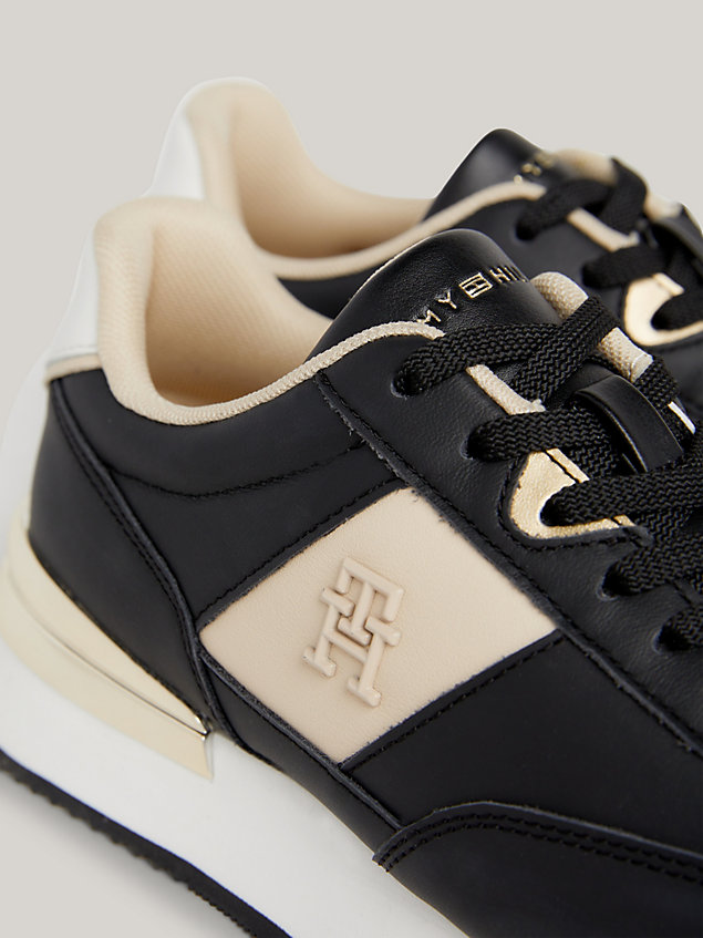 black elevated metallic heel leather runner trainers for women tommy hilfiger