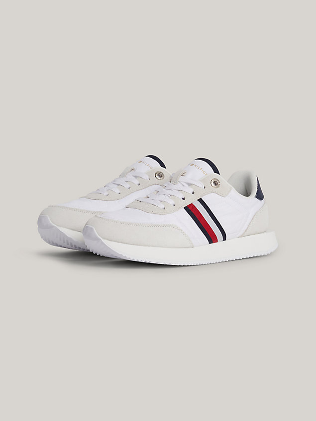 white essential global stripe suede fine-cleat runner trainers for women tommy hilfiger