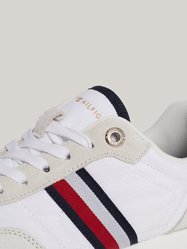 white essential global stripe suede fine-cleat runner trainers for women tommy hilfiger