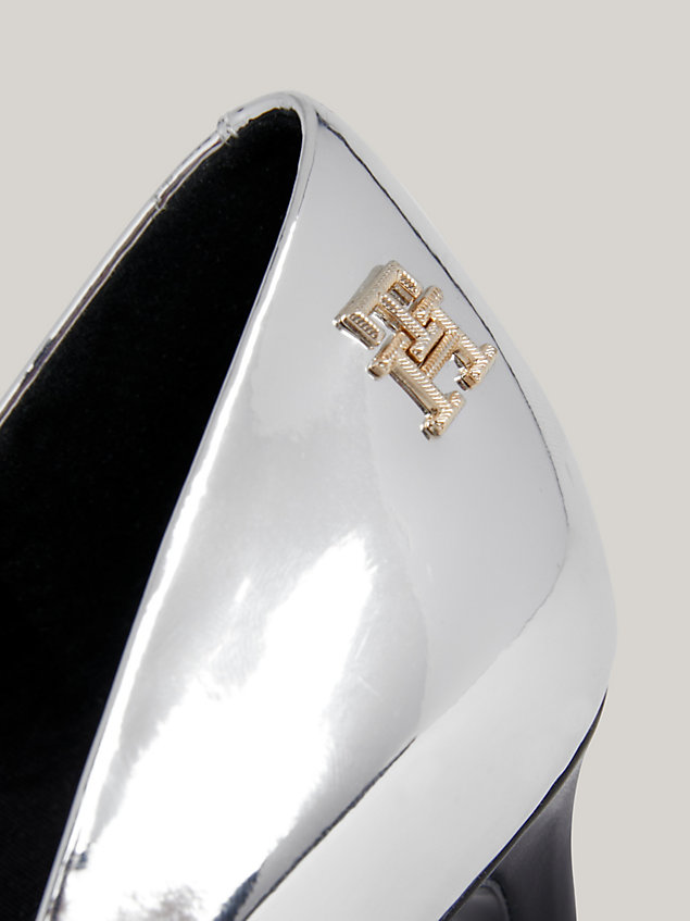 grey tommy hilfiger x festive th monogram metallic stiletto heels for women tommy hilfiger