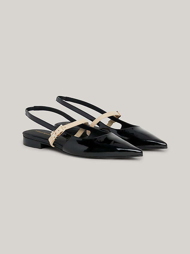 black buckle patent leather slingback ballerinas for women tommy hilfiger