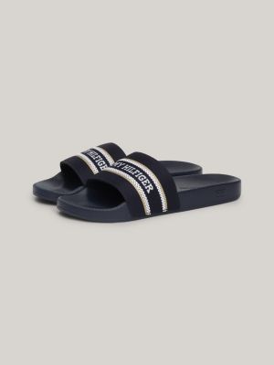 Logo Strap Webbing Pool Slides | Blue | Tommy Hilfiger