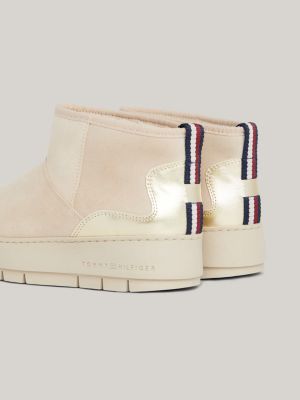 Botas de nieve con cinta distintiva y logo, Blanco