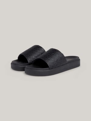 TH Monogram Platform Pool Slides Black Tommy Hilfiger