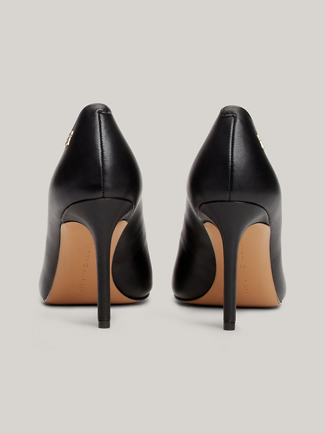black essential leather pointed toe heels for women tommy hilfiger
