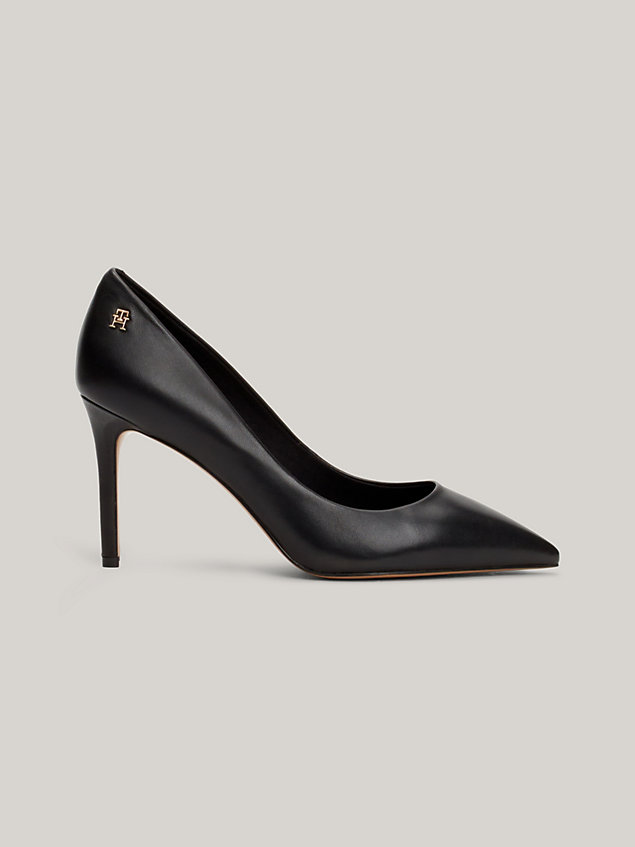 black essential leather pointed toe stiletto heels for women tommy hilfiger