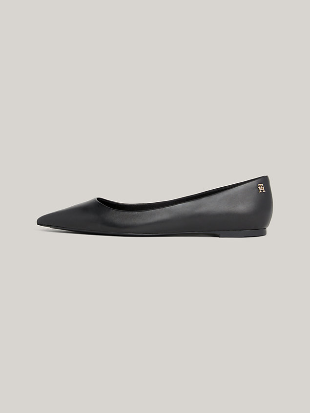 black essential leather pointed toe ballerinas for women tommy hilfiger