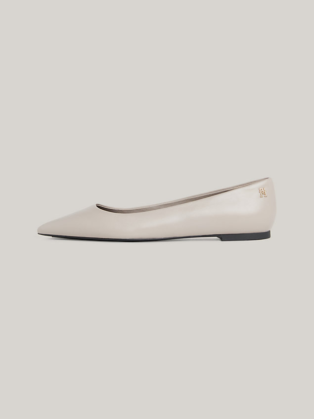 grey essential leather pointed toe ballerinas for women tommy hilfiger