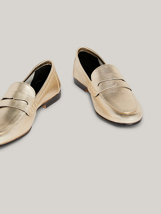 gold essential metallic leather loafers for women tommy hilfiger