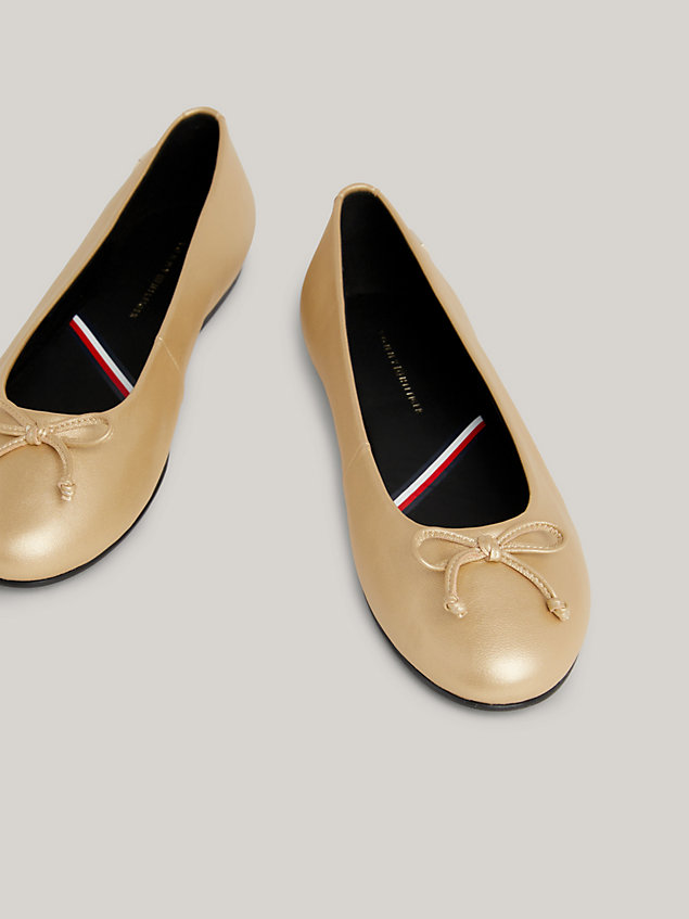 gold essential metallic leather ballerinas for women tommy hilfiger