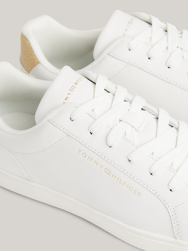 white essential metallic leather cupsole trainers for women tommy hilfiger