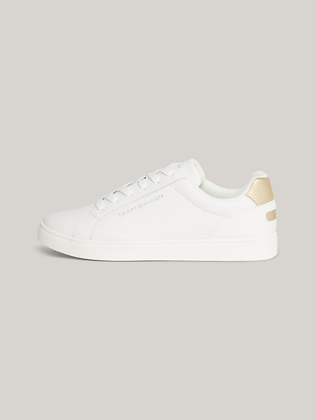 white essential metallic leather cupsole trainers for women tommy hilfiger