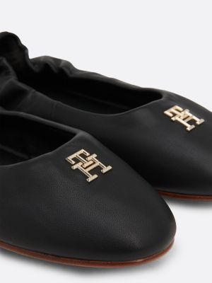 ballerine in pelle con monogramma th nero da donne tommy hilfiger