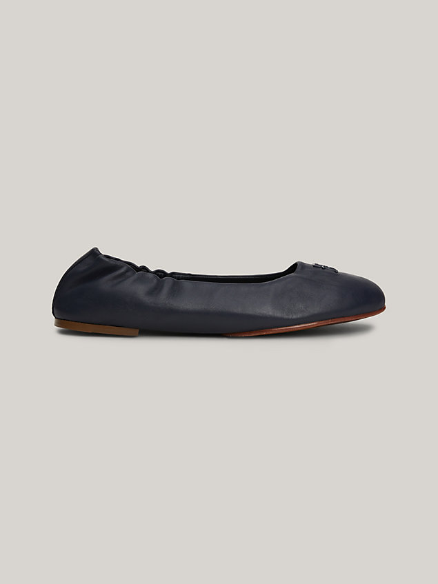 blue elevated round toe leather ballerinas for women tommy hilfiger