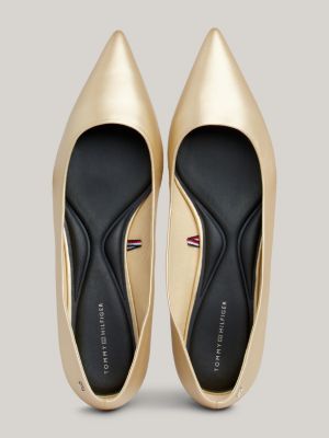 Essential Leather Pointed Ballerinas Gold Tommy Hilfiger