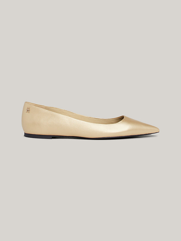 gold essential leather pointed ballerinas for women tommy hilfiger
