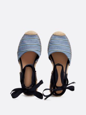 espadrillas con plateau e finitura in tessuto blu da donne tommy hilfiger