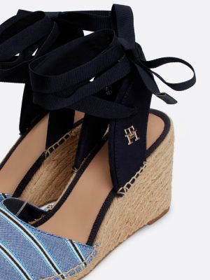 espadrillas con plateau e finitura in tessuto blu da donne tommy hilfiger