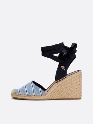 espadrillas con plateau e finitura in tessuto blu da donne tommy hilfiger