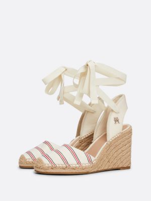 espadrillas con plateau e finitura in tessuto bianco da donne tommy hilfiger