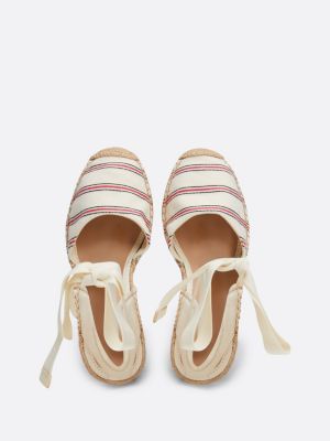 espadrillas con plateau e finitura in tessuto bianco da donne tommy hilfiger