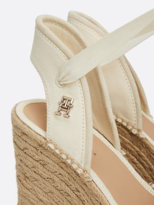 espadrillas con plateau e finitura in tessuto bianco da donne tommy hilfiger