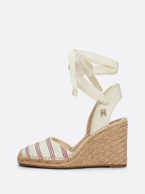 espadrillas con plateau e finitura in tessuto bianco da donne tommy hilfiger