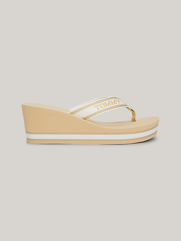 beige logo strap wedge heel beach sandals for women tommy hilfiger