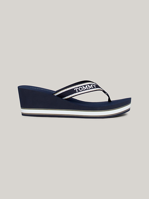 blue logo strap wedge heel beach sandals for women tommy hilfiger