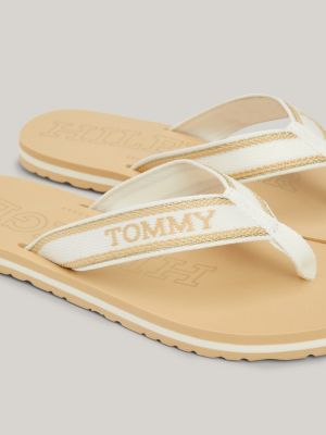 sandali infradito con dettagli metallizzati beige da donne tommy hilfiger