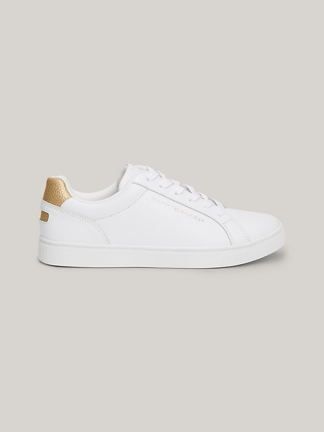 white essential metallic heel leather cupsole trainers for women tommy hilfiger