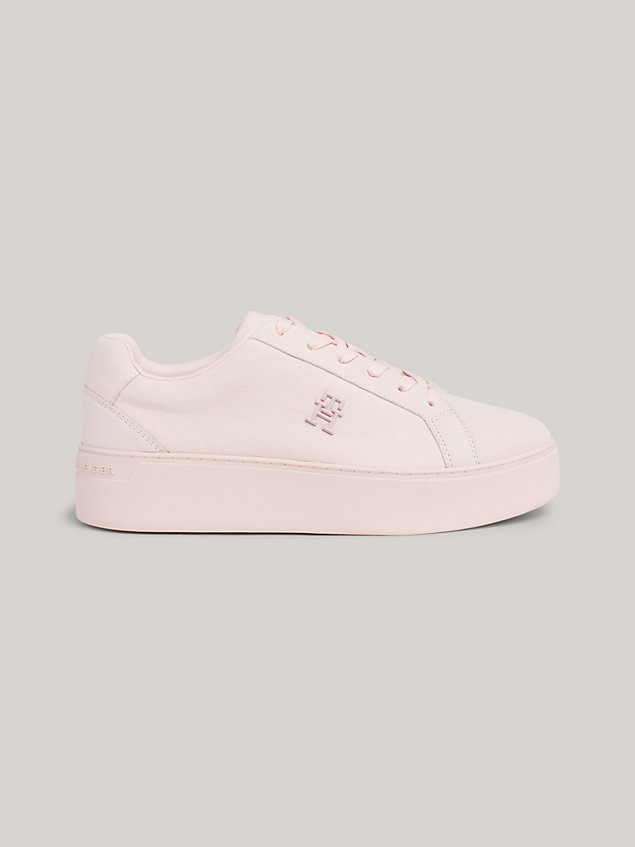 pink nubuck leather platform court trainers for women tommy hilfiger