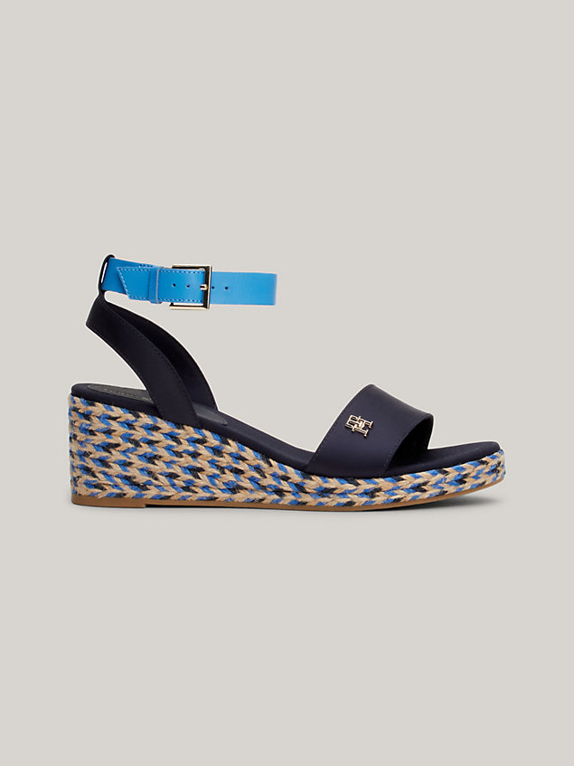blue satin contrast strap wedge sandals for women tommy hilfiger