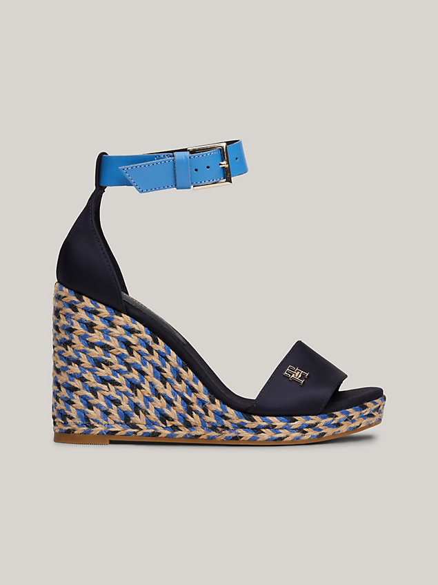 blue satin high wedge espadrille sandals for women tommy hilfiger