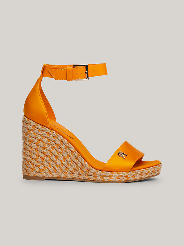 orange satin high wedge espadrille sandals for women tommy hilfiger