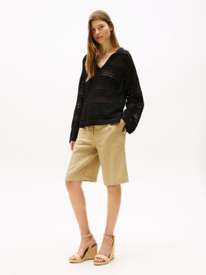 beige th monogram linen rope wedge sandals for women tommy hilfiger
