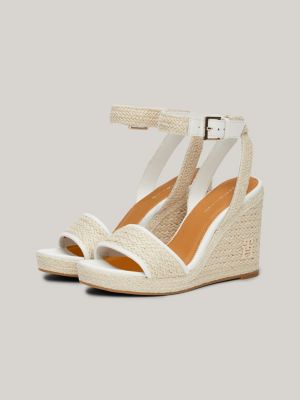 Linen TH Monogram Rope High Wedge Sandals | White | Tommy Hilfiger