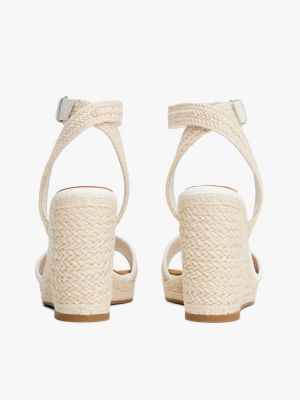 Saynora White Strappy High Heel Wedge Sandals