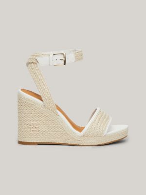 Linen TH Monogram Rope High Wedge Sandals | White | Tommy Hilfiger