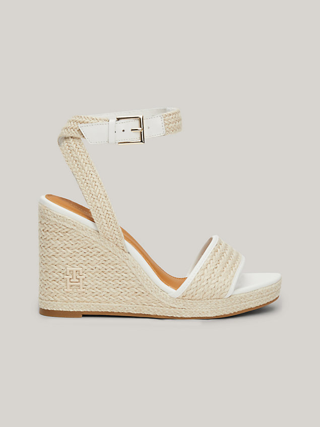 white linen th monogram rope high wedge sandals for women tommy hilfiger