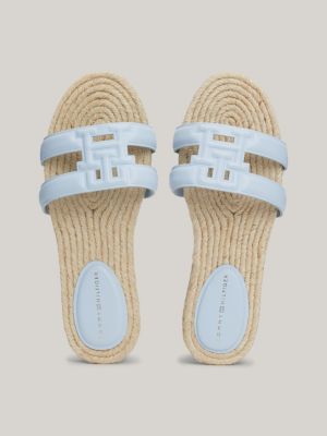 sandali espadrillas in pelle con monogramma blu da donne tommy hilfiger