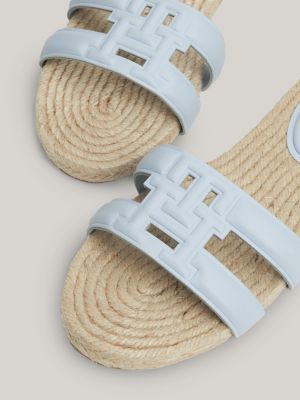 sandali espadrillas in pelle con monogramma blu da donne tommy hilfiger