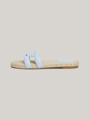 sandali espadrillas in pelle con monogramma blu da donne tommy hilfiger